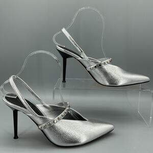 NEW Alexander McQueen Women’s Leather Slingback Pumps Silver Size 8/38C